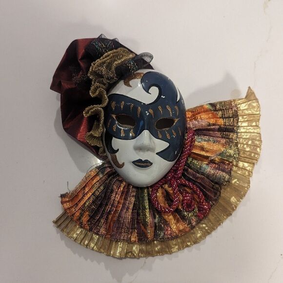 Handmade Venetian Italian Ceramic Fabric Hanging Wall Decor Mask - Picture 1 of 9